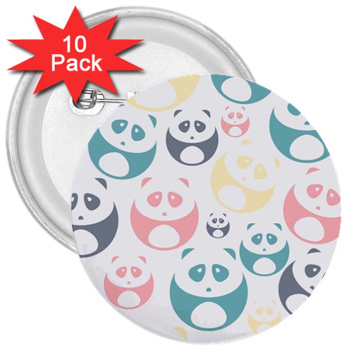 Pandas-panda 3  Buttons (10 pack) 