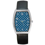 Polka-dots-blue White Barrel Style Metal Watch Front