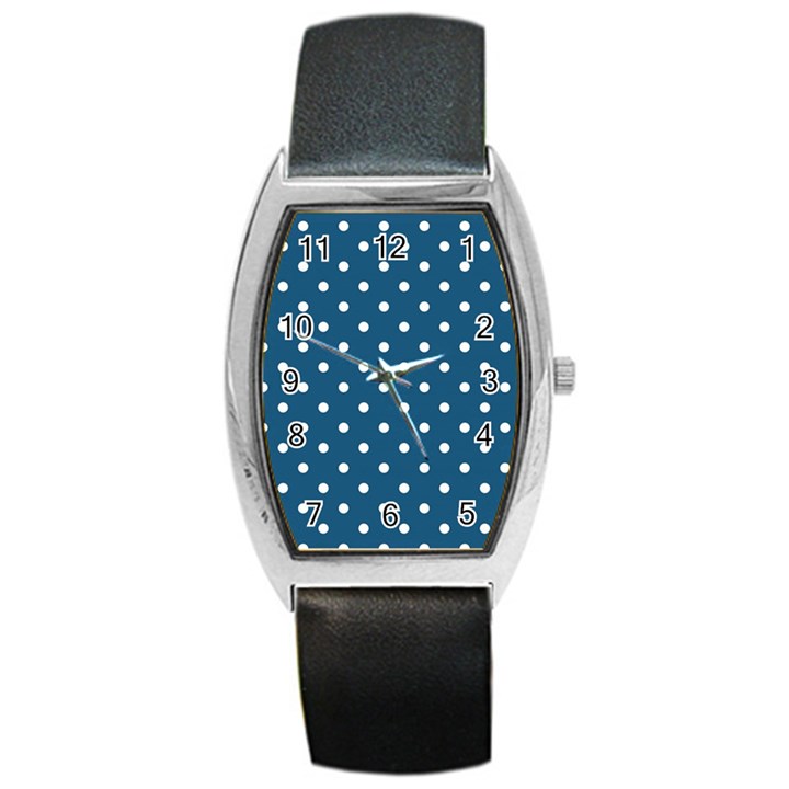 Polka-dots-blue White Barrel Style Metal Watch