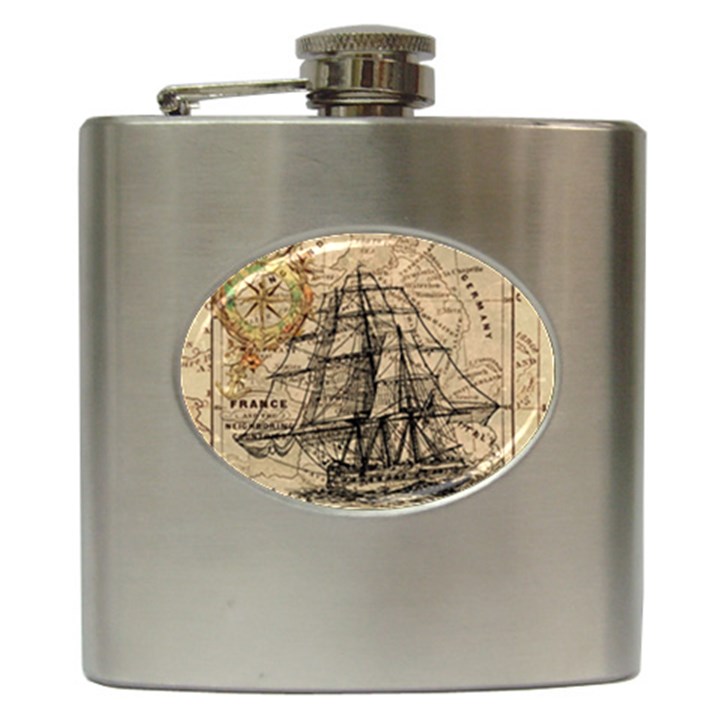 Ship Map Navigation Vintage Hip Flask (6 oz)