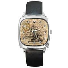 Ship Map Navigation Vintage Square Metal Watch