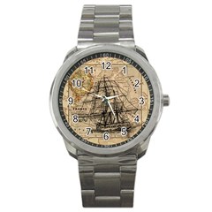 Ship Map Navigation Vintage Sport Metal Watch