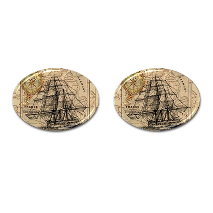 Ship Map Navigation Vintage Cufflinks (Oval)