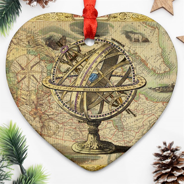 Map Compass Nautical Vintage Ornament (Heart)