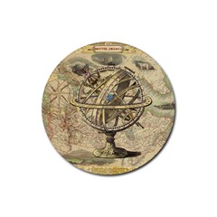 Map Compass Nautical Vintage Rubber Coaster (round) by Sapixe