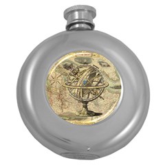 Map Compass Nautical Vintage Round Hip Flask (5 Oz) by Sapixe