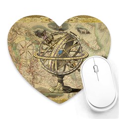 Map Compass Nautical Vintage Heart Mousepads by Sapixe