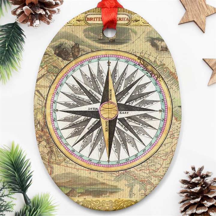 Map Vintage Nautical Collage Ornament (Oval)