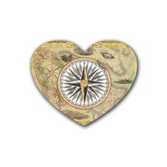 Map Vintage Nautical Collage Rubber Heart Coaster (4 Pack) by Sapixe