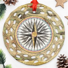 Map Vintage Nautical Collage Round Filigree Ornament (two Sides)