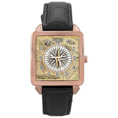 Map Vintage Nautical Collage Rose Gold Leather Watch  by Sapixe