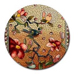 Flower Cubism Mosaic Vintage Round Mousepads by Sapixe