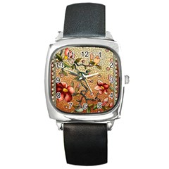 Flower Cubism Mosaic Vintage Square Metal Watch by Sapixe