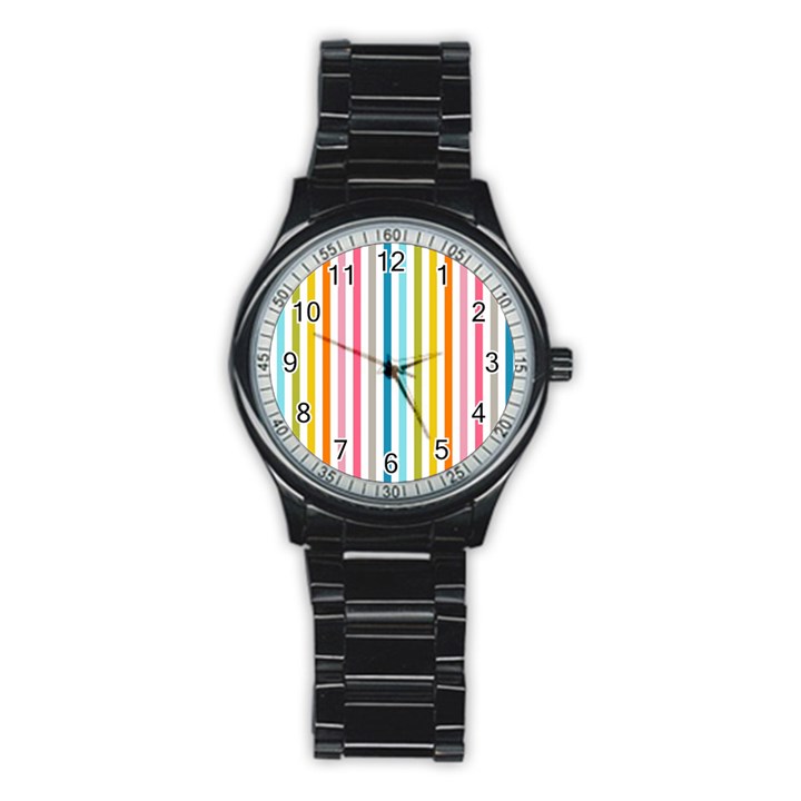 Stripes Stainless Steel Round Watch