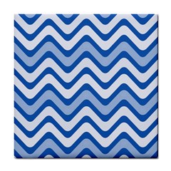 Waves-blue White Tile Coaster