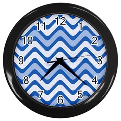 Waves-blue White Wall Clock (black) by nateshop