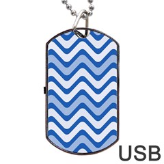 Waves-blue White Dog Tag Usb Flash (two Sides)