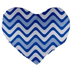 Waves-blue White Large 19  Premium Flano Heart Shape Cushions by nateshop