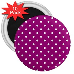 Polka-dots-purple White 3  Magnets (10 Pack)  by nateshop