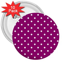 Polka-dots-purple White 3  Buttons (10 Pack) 