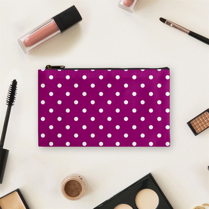 Polka-dots-purple White Cosmetic Bag (Small)