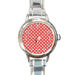 Polka-dots-red White,polkadot Round Italian Charm Watch by nateshop