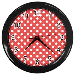 Polka-dots-red White,polkadot Wall Clock (black) by nateshop