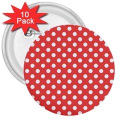 Polka-dots-red White,polkadot 3  Buttons (10 Pack)  by nateshop