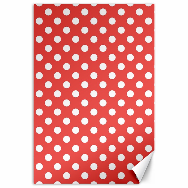 Polka-dots-red White,polkadot Canvas 24  x 36 