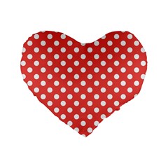 Polka-dots-red White,polkadot Standard 16  Premium Heart Shape Cushions by nateshop