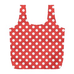 Polka-dots-red White,polkadot Full Print Recycle Bag (l) by nateshop