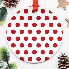 Polka-dots-white Red Ornament (round) by nateshop