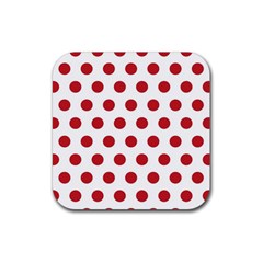 Polka-dots-white Red Rubber Coaster (square) by nateshop