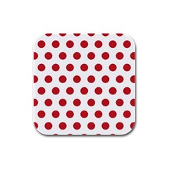 Polka-dots-white Red Rubber Square Coaster (4 Pack) by nateshop