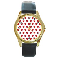 Polka-dots-white Red Round Gold Metal Watch by nateshop