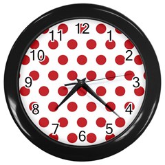 Polka-dots-white Red Wall Clock (black) by nateshop