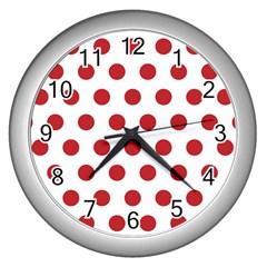 Polka-dots-white Red Wall Clock (silver) by nateshop