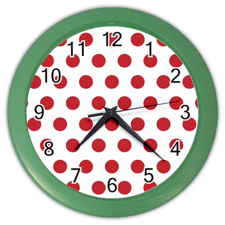 Polka-dots-white Red Color Wall Clock