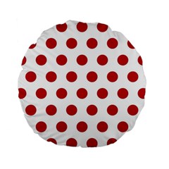 Polka-dots-white Red Standard 15  Premium Round Cushions by nateshop