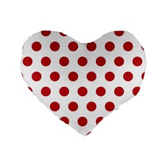 Polka-dots-white Red Standard 16  Premium Heart Shape Cushions by nateshop