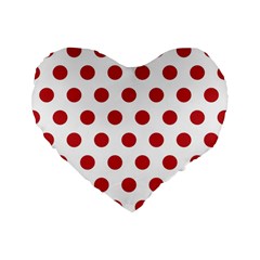 Polka-dots-white Red Standard 16  Premium Flano Heart Shape Cushions by nateshop