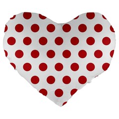 Polka-dots-white Red Large 19  Premium Flano Heart Shape Cushions by nateshop