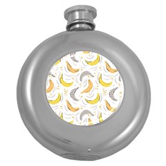 Seamless Stylish Pattern-with-fresh-yellow-bananas-background Round Hip Flask (5 Oz) by Wegoenart