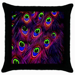 Peacock-feathers Throw Pillow Case (black) by nateshop