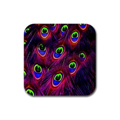 Peacock-feathers Rubber Square Coaster (4 Pack) by nateshop