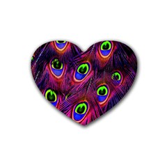 Peacock-feathers Rubber Coaster (heart) by nateshop