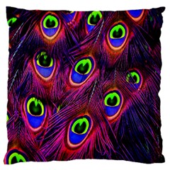 Peacock-feathers Large Flano Cushion Case (one Side) by nateshop