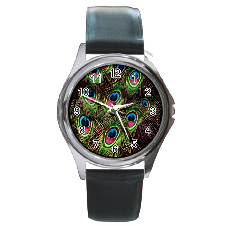 Peacock-army Round Metal Watch