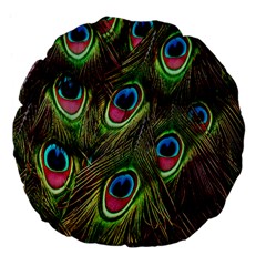 Peacock-army Large 18  Premium Flano Round Cushions by nateshop