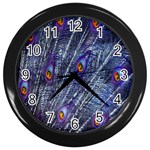 Peacock-feathers-blue Wall Clock (Black) Front